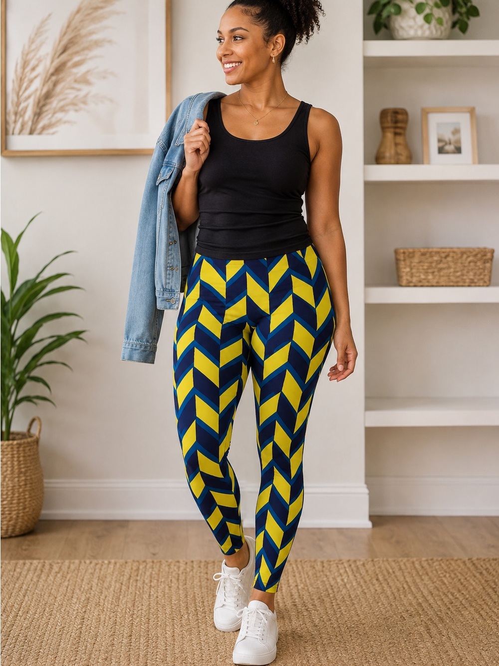 LuLaRoe Navy Yellow Chevron Geometric Print Leggings